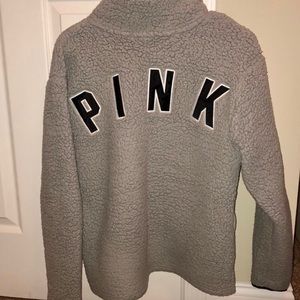 🌼PINK Sherpa Gray Half ZIP Pullover🌼